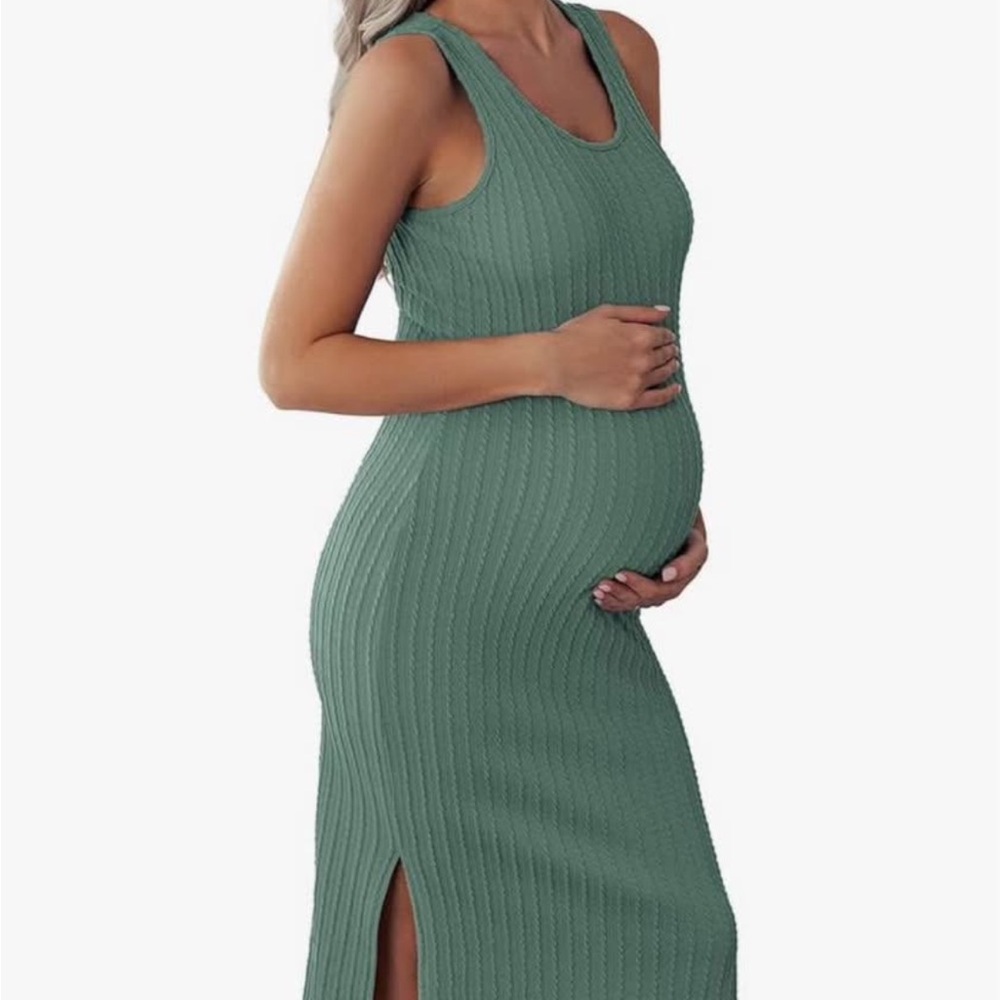 Sleeveless Ribbed Maternity Dress - Green